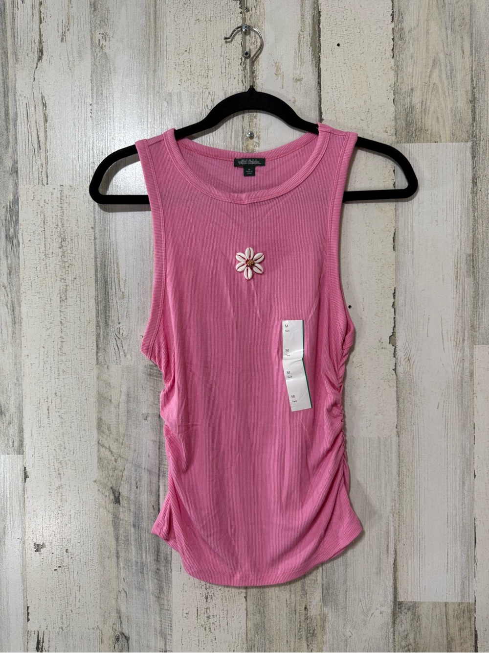 Wild Fable Pink Ribbed Sleeveless Tank with Daisy Shell Accent